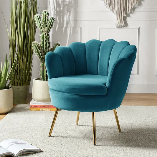 Velvet Barrel Accent Chair with Gold Metal Legs