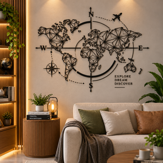Iron Wall-Mounted Compass Yantra Sculpture Wall Art