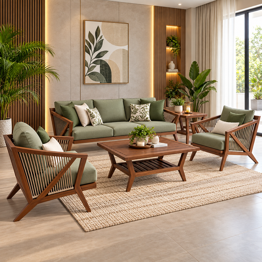 Solid Wood Sofa Set – Premium Wooden Living Room Sofa