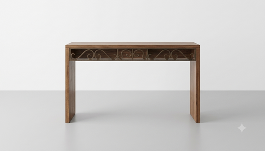 Classic Golden Console Table in Metal & Sheesham Wood