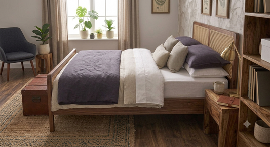 Rich Solid Wood Natural Cane Without Storage Bed