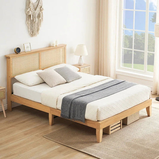 Rich Solid Wood Natural Cane Without Storage Bed