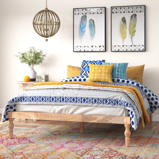 Solid Wood Vintage Legs Design Platform Bed