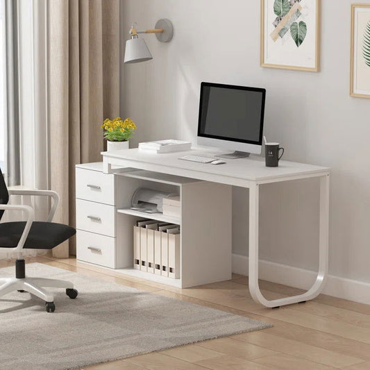 Vanshree Solid Wood Reversible White L Shaped PU Computer Table for Home & Office