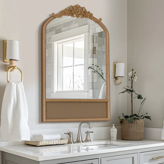 Vintage Arch Rattan Wood Mirror