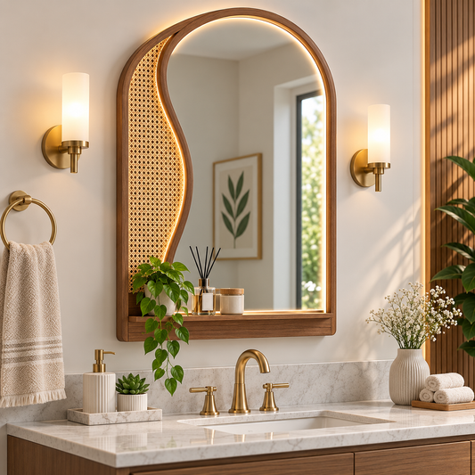 Vintage Arch Rattan Wood Mirror