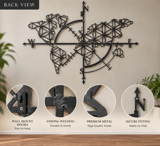 Iron Wall-Mounted Compass Yantra Sculpture Wall Art