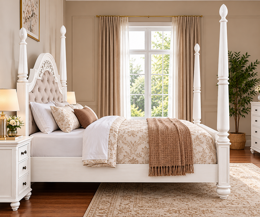 Stylewood Royal Poster Bed with Upholstered Headboard