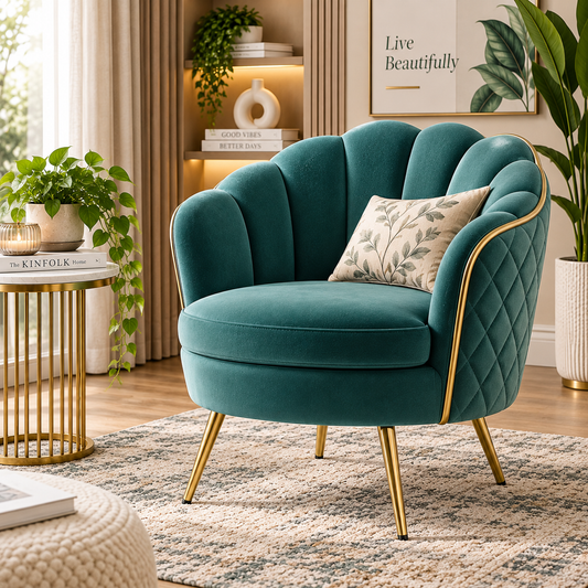 Velvet Barrel Accent Chair with Gold Metal Legs