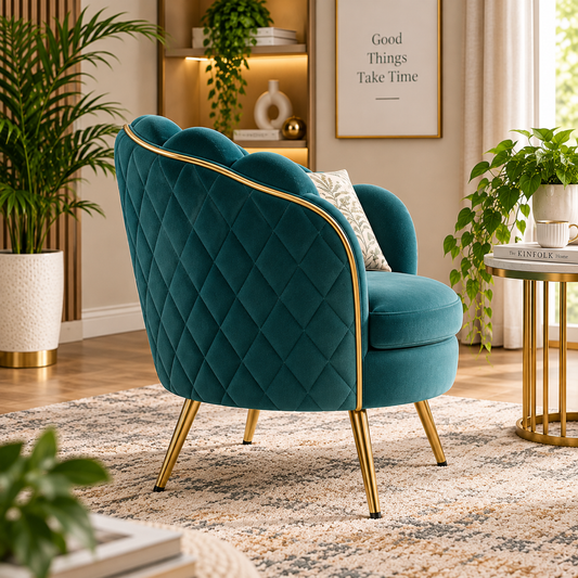 Velvet Barrel Accent Chair with Gold Metal Legs