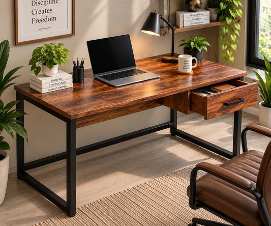 Vanshree Sheesham Wood & Metal Frame Study & Computer Table