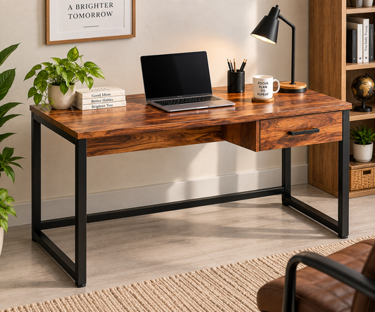 Vanshree Sheesham Wood & Metal Frame Study & Computer Table